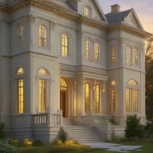 Neoclassical Manor House in Soft Sunlight