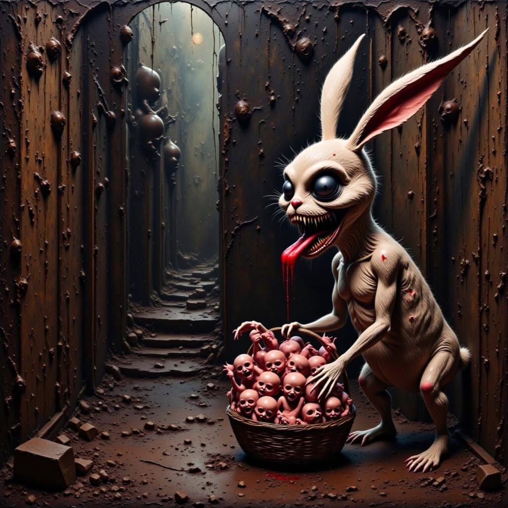 Twisted Easter Horror in Grungy Oil Painting Style