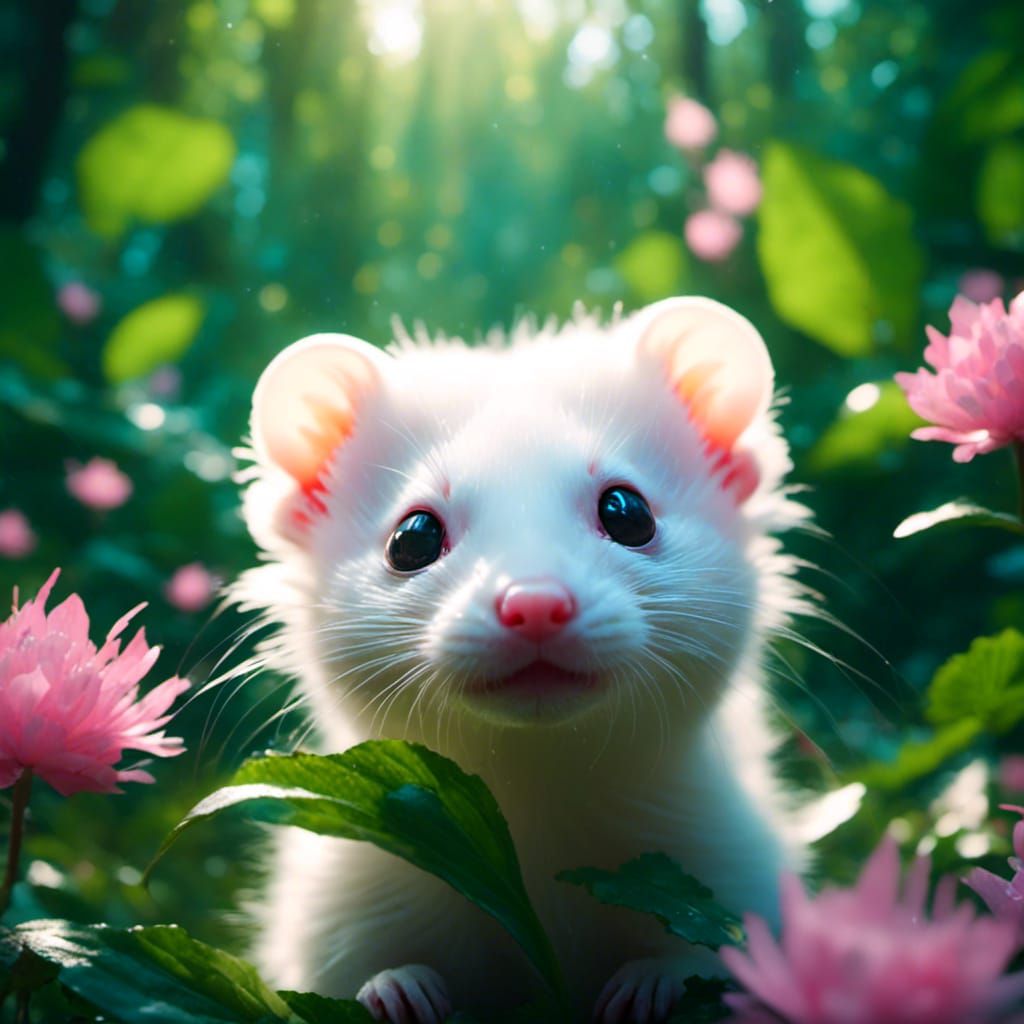 Adorable Chibi Ferret with Pink Eyes