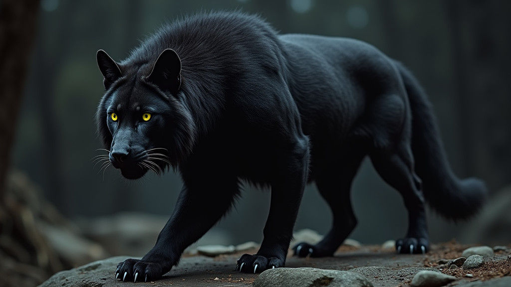 Regal Wolf-Cat Hybrid King in Dark Mystical Style
