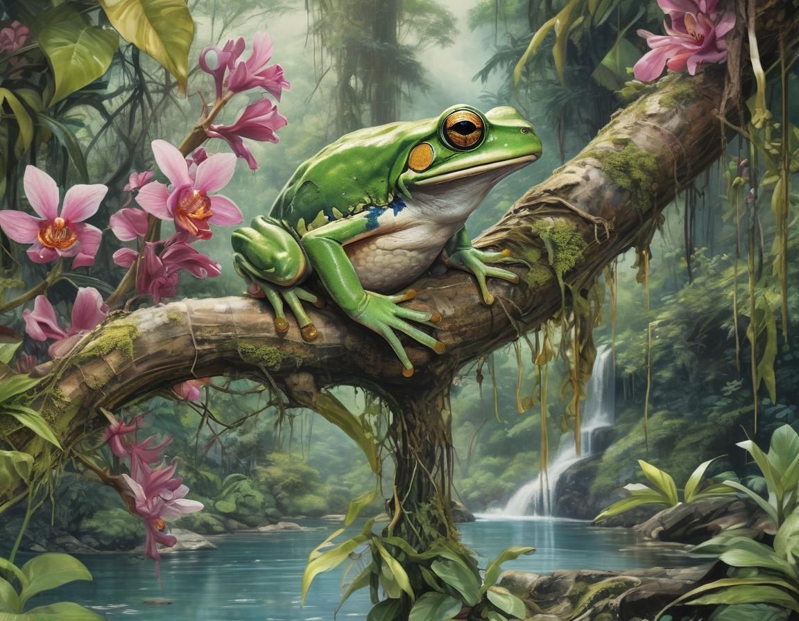 Vibrant Rainforest Frog in Watercolor Style