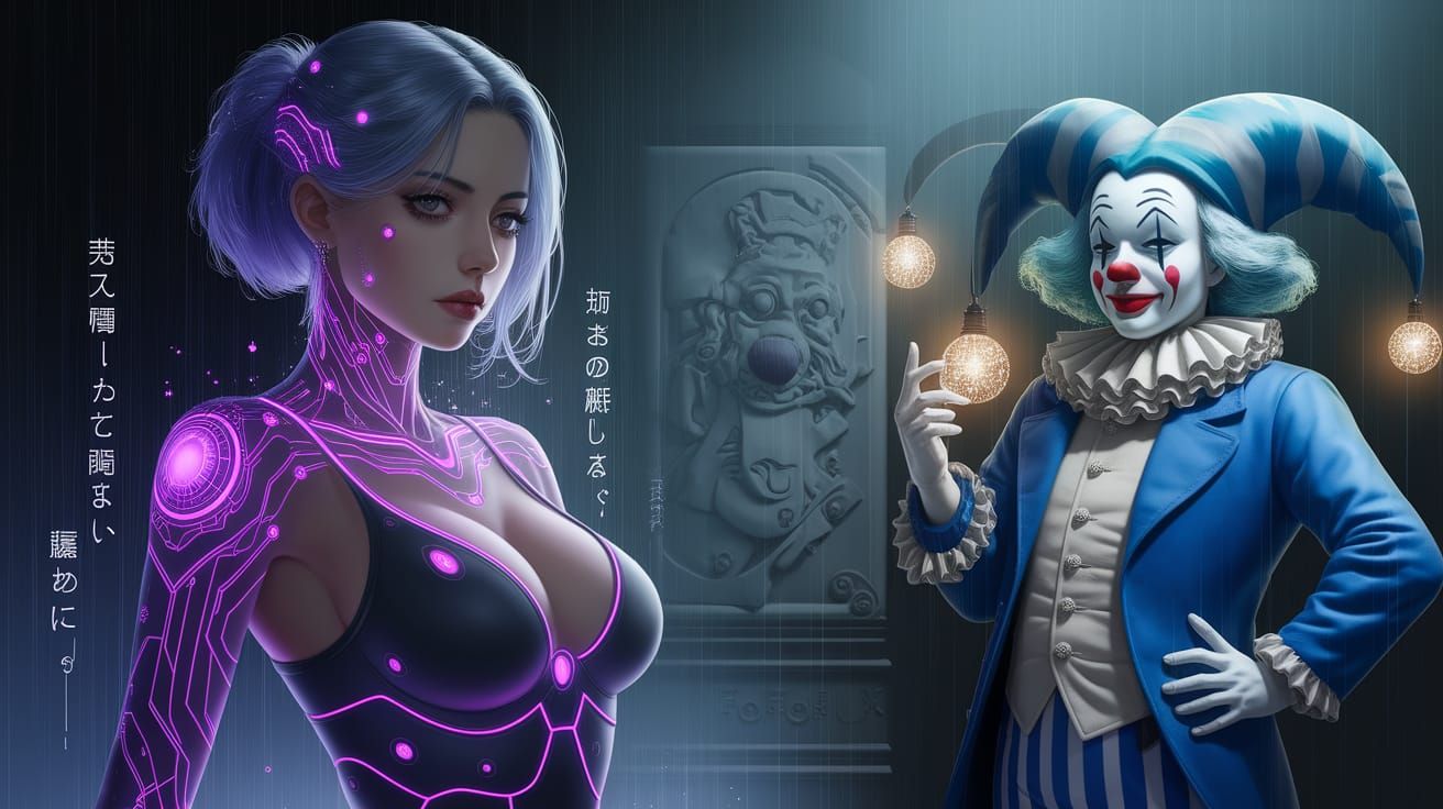 Surreal Femme Fatale Adorned with Cybernetic Elements in Rai...