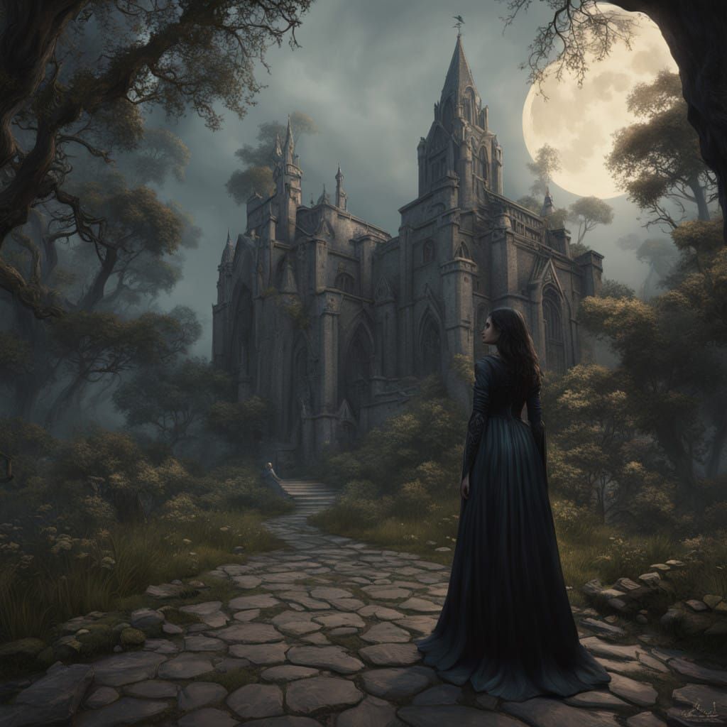 Ethereal High Elf Bride in Black Wedding Gown with Raven Cre...