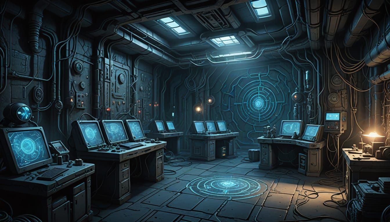 Secret Lab Analyzes Alien Signals in Blue-Toned Lighting