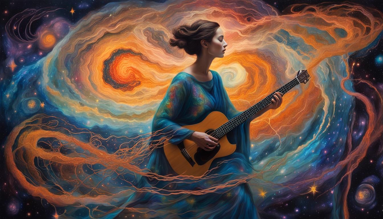 Glowing Woman in Cosmic Surrealist Painting