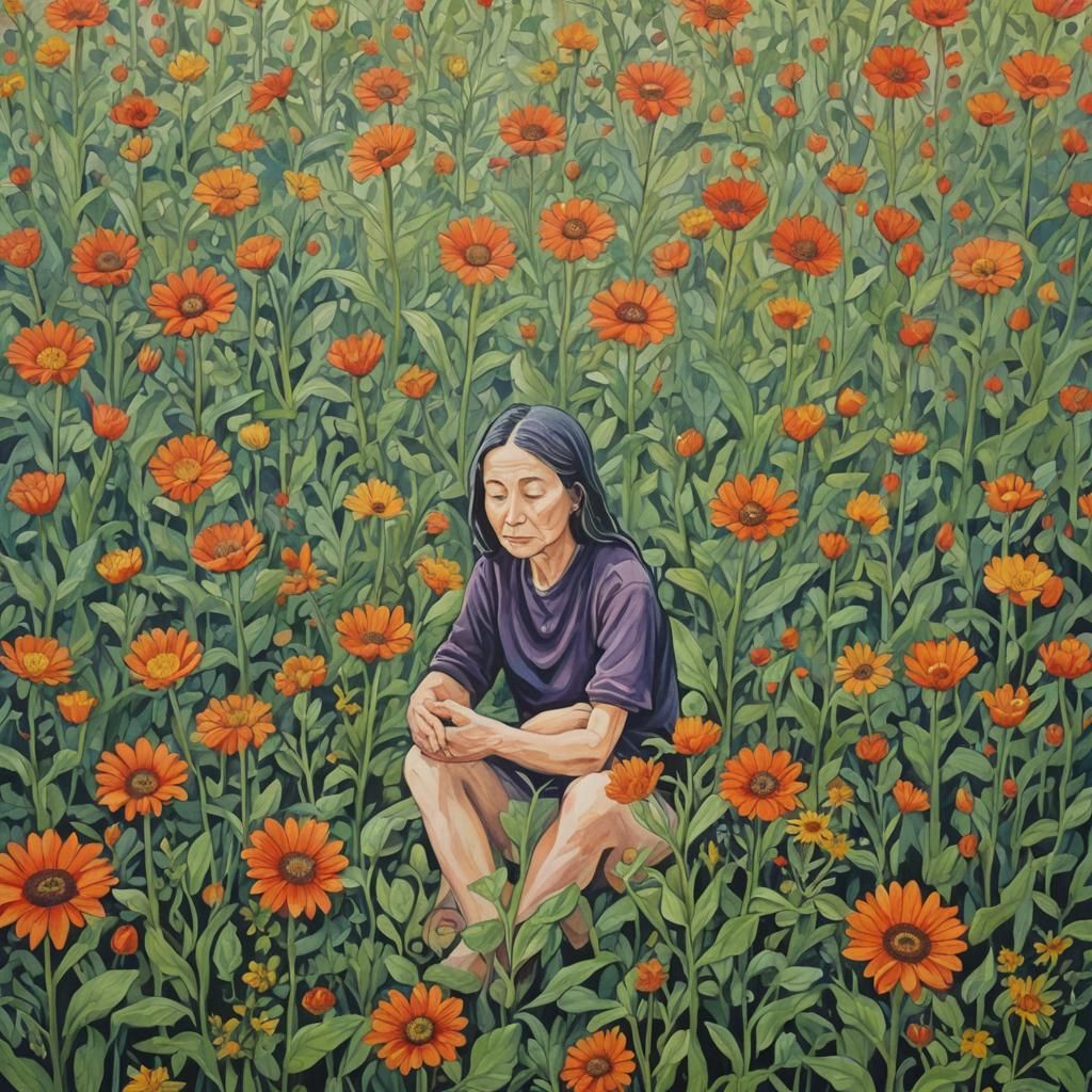 Contemplative Figure: Gouache Painting on Life and Love