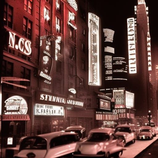 Noir New York City Landscape with Colorful Lights