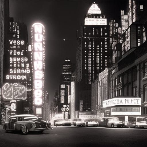 Noir New York City Landscape with Colorful Lights