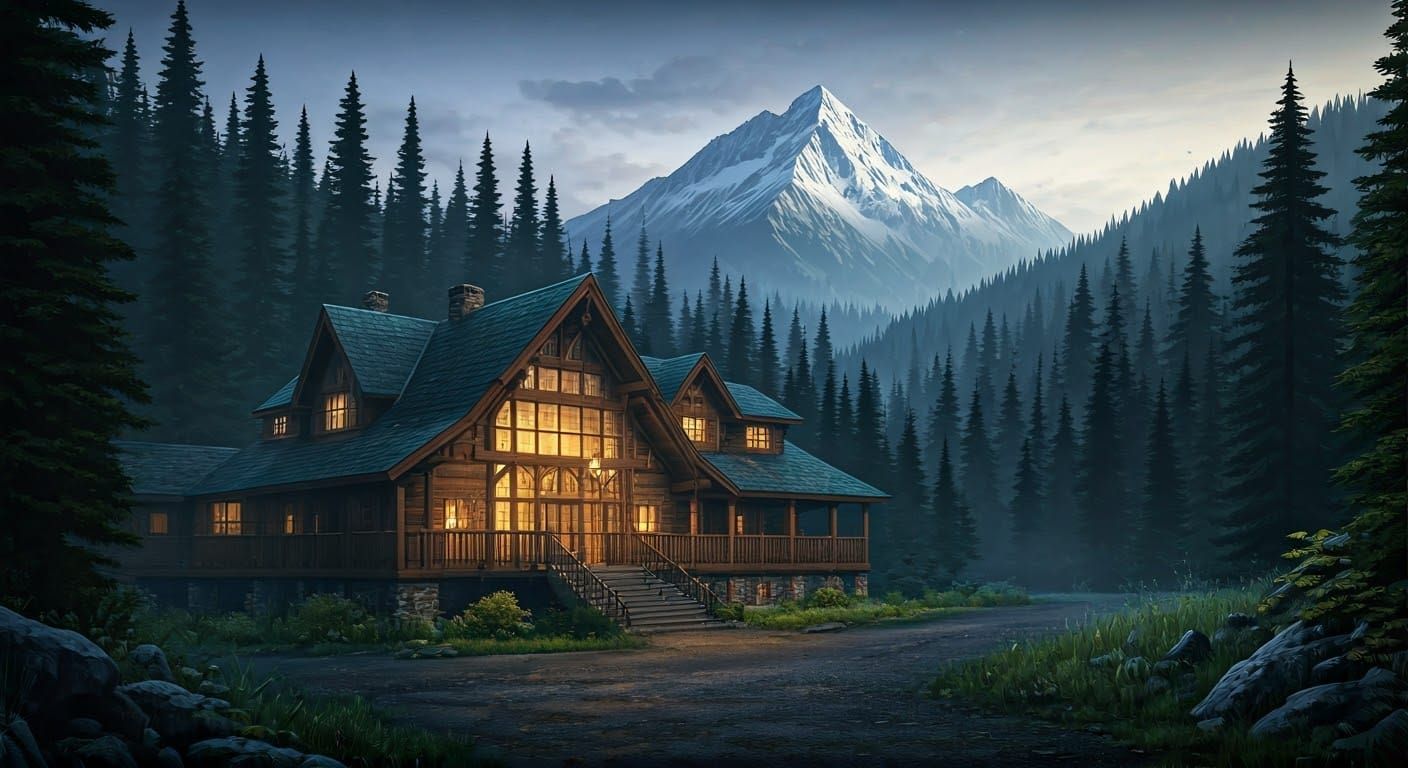 Eerie Timberline Lodge in Misty Forest