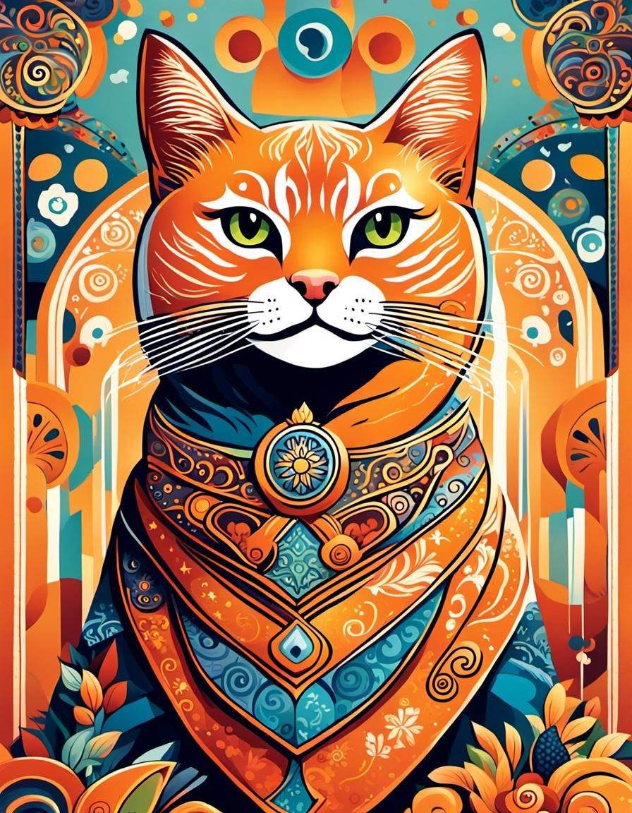 Confident Orange Cat with Blonde Toupee Illustration