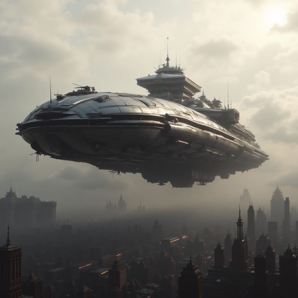 Massive Hovering Transport Over Dystopian City