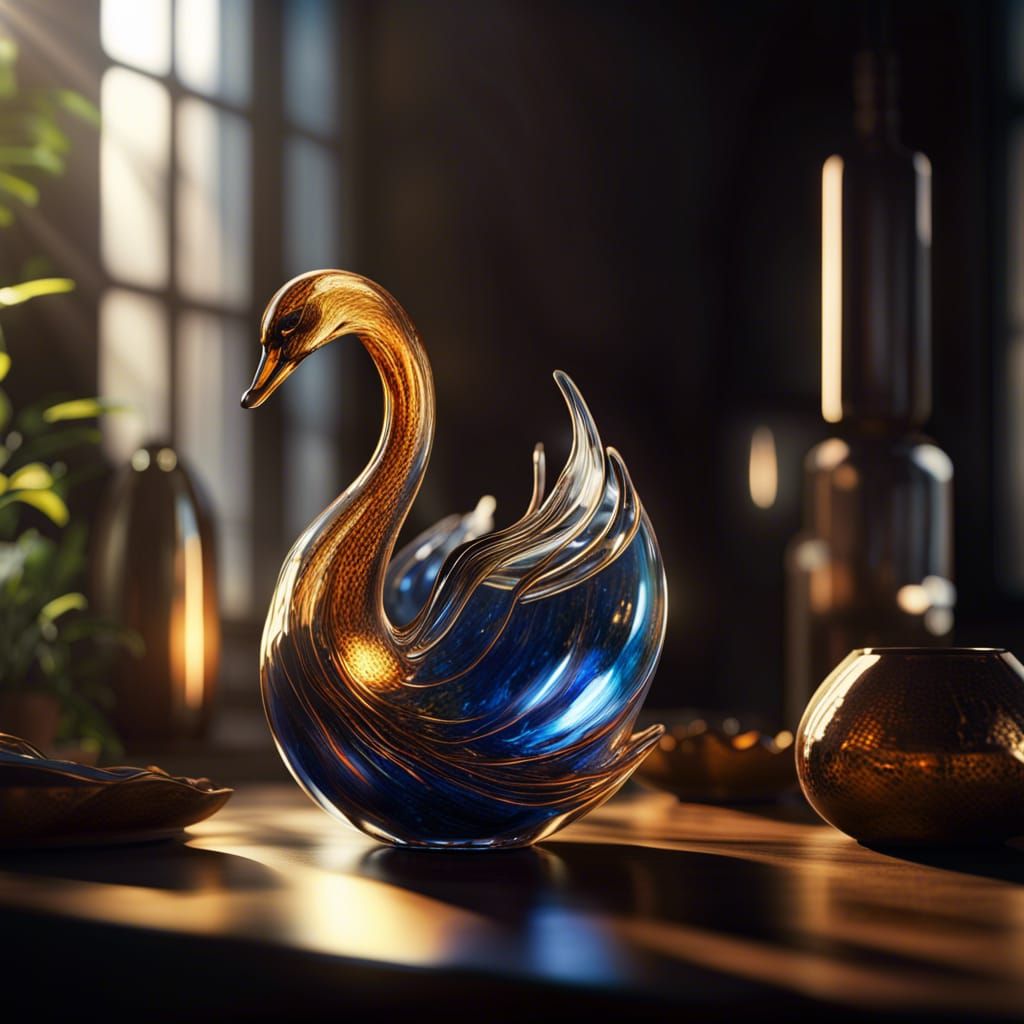 Elegant Blown Glass Swan in Digital Art Style