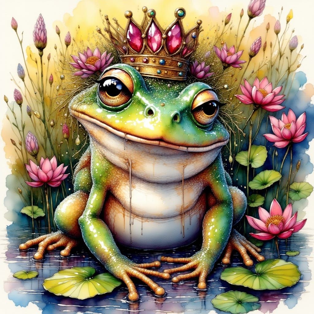 Frog with Ruby Crown in Rococo Style