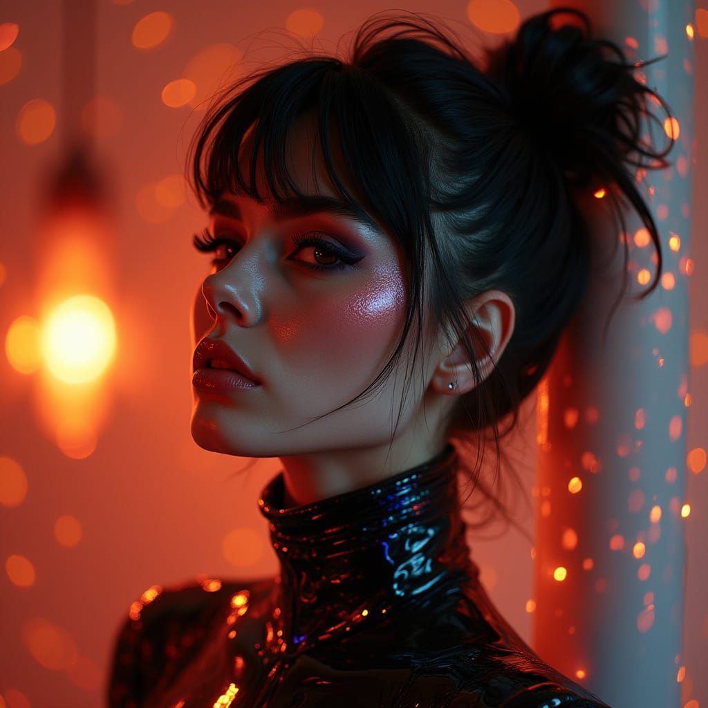 Postpunk Brunette in Latex with Rainbow Sparkles