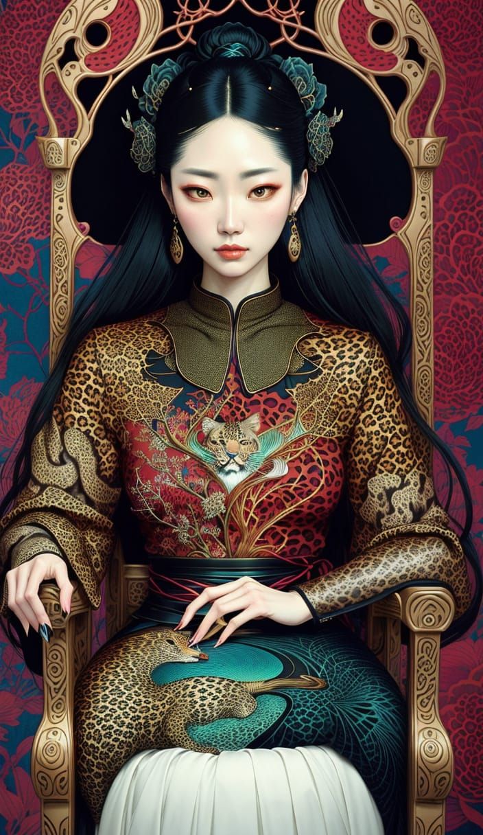 Surreal Leopard Print Chair with Elegant Woman