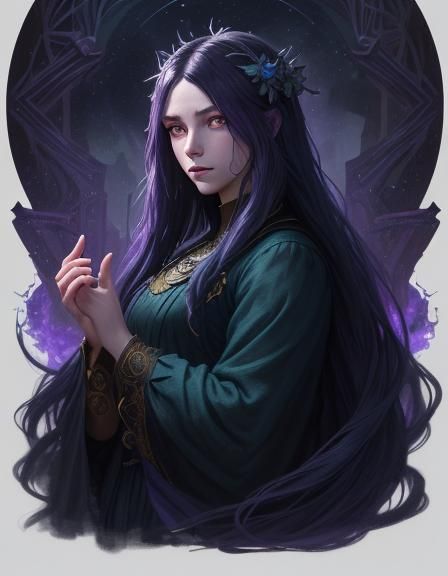 Fantasy Sorceress in Forest, Detailed Digital Art