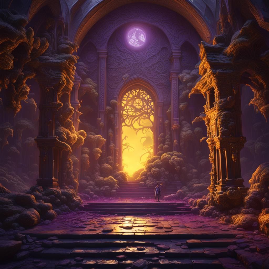 Dark Fantasy Concept Art in Purple and Yellow