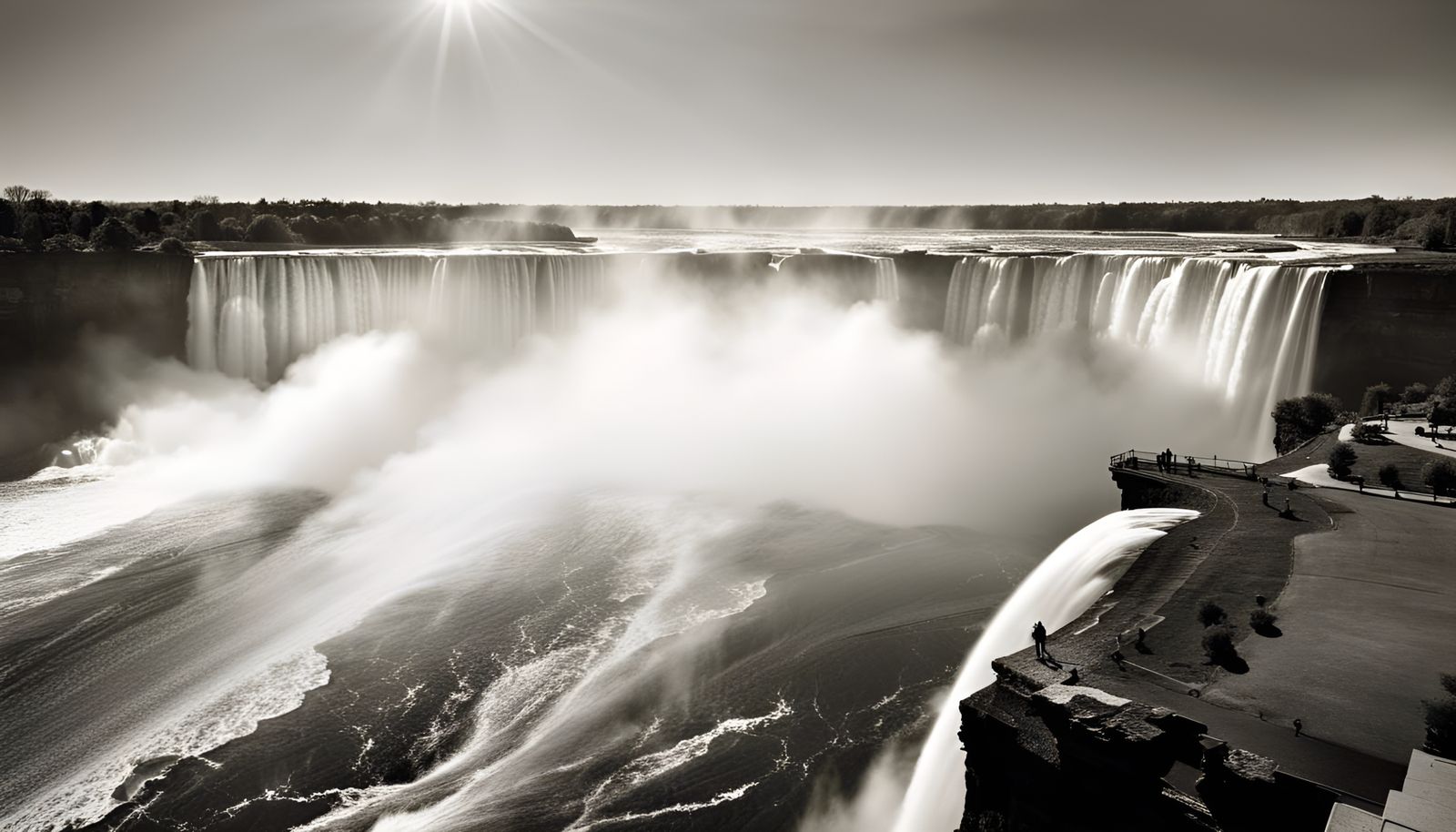A Black & White Photograph of Niagara Falls In The Photography Style of Ansel Addams (Continued)