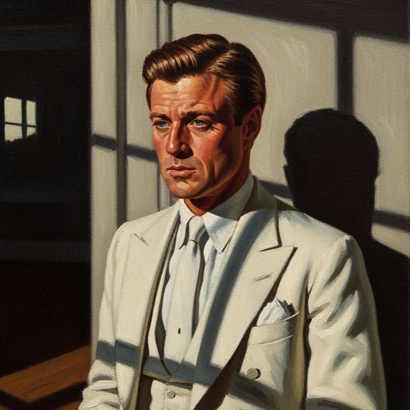 Robert Redford as Gatsby in Edward Hopper Oil Portrait