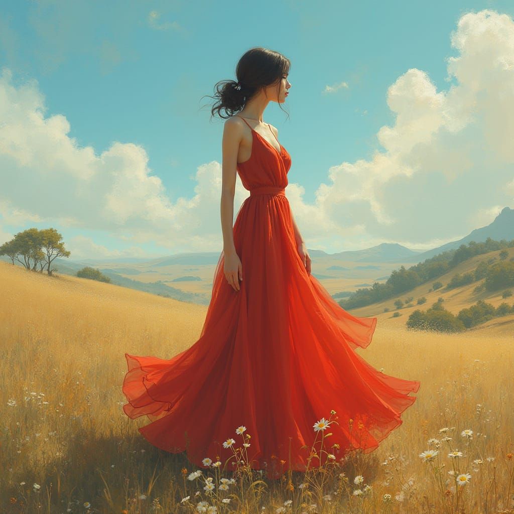 Elegant Woman in Vibrant Landscape