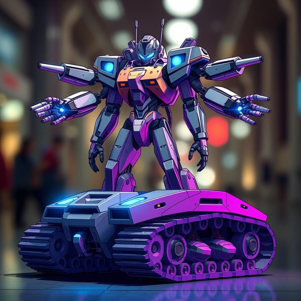 Anime Robot on Tracked Chassis with Bokeh