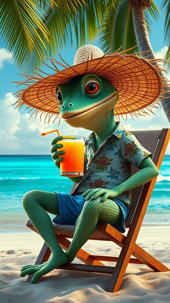 Geico Gecko on Vacation: A Digital Painting