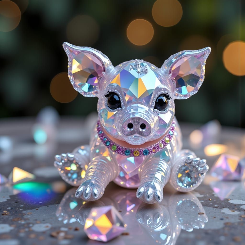 Crystal Pig Art Nouveau with Rainbow Reflections