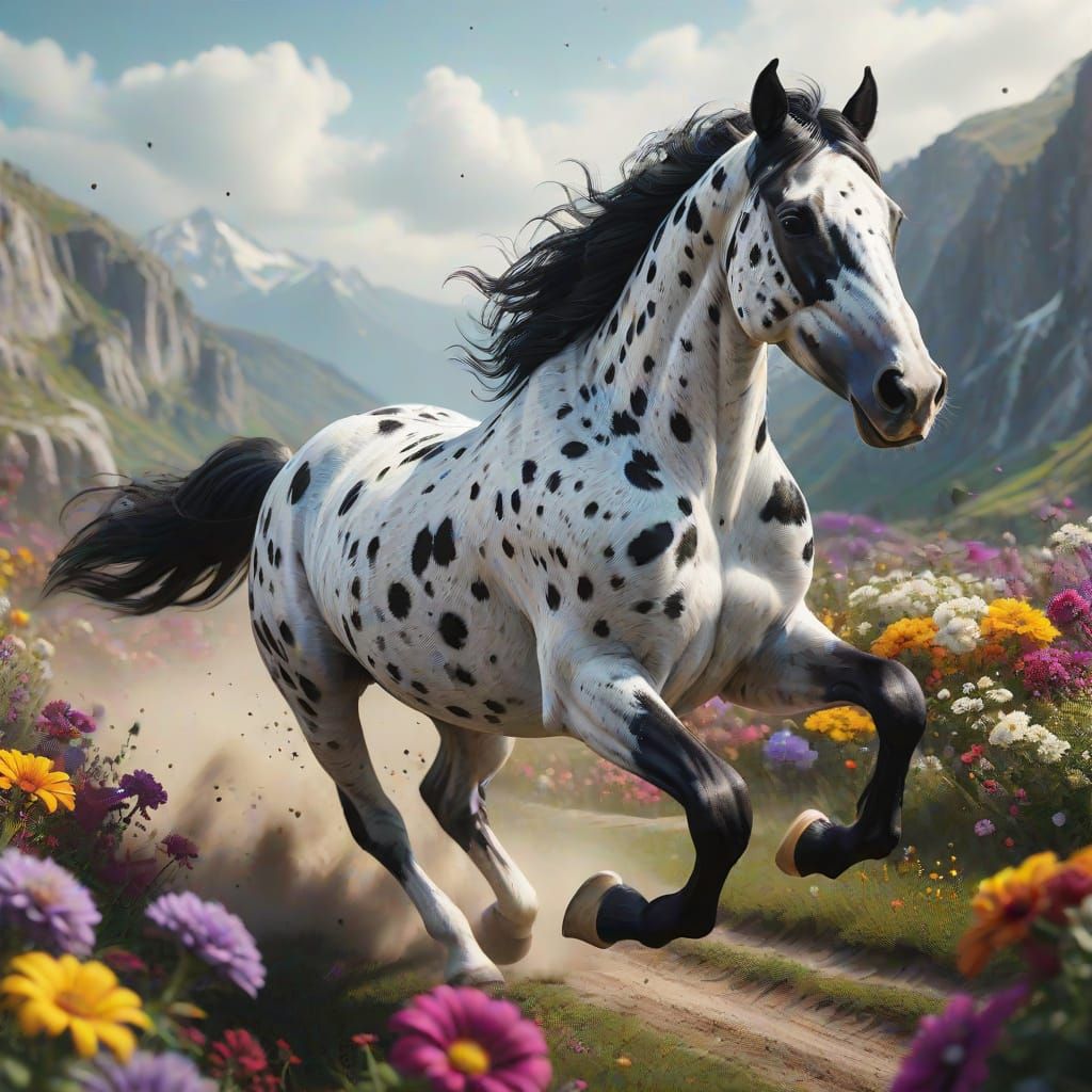 Spotted Horse Galloping in Fantasy Art Style