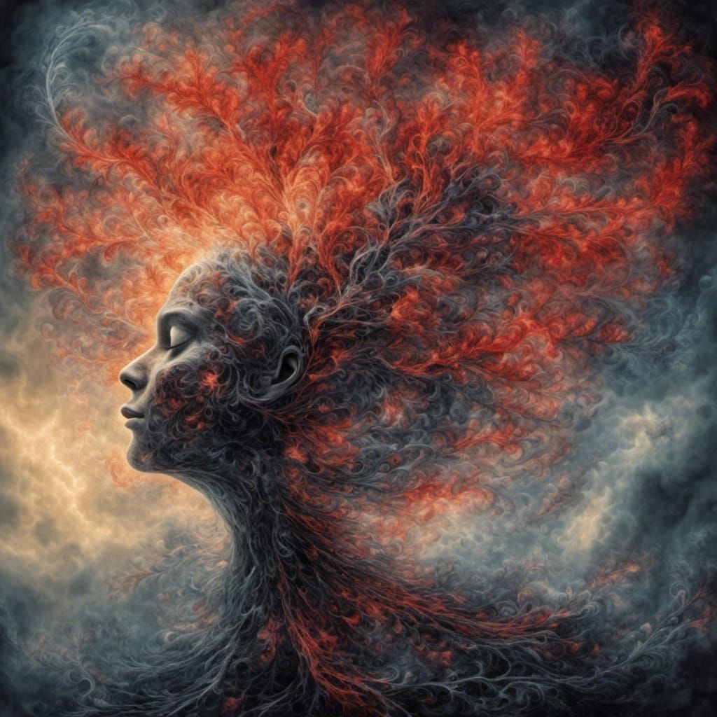 Bioluminescent Creature Swirling in Smoky Fire