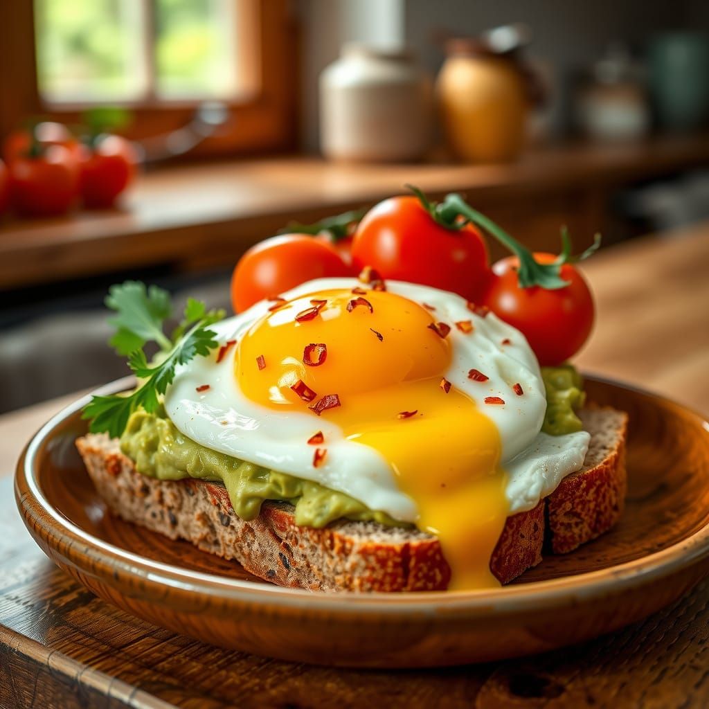 Warm Breakfast Toast with Fresh Avocado and Cherry Tomatoes