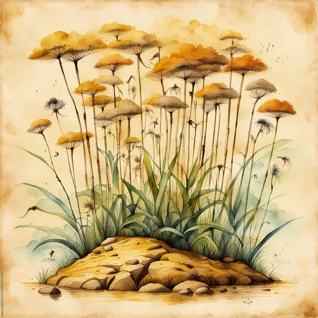 Vintage Watercolor Illustration of Earthing on Papyrus