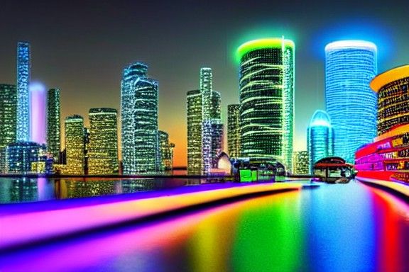 Futuristic Cityscape Aglow with Neon Lights
