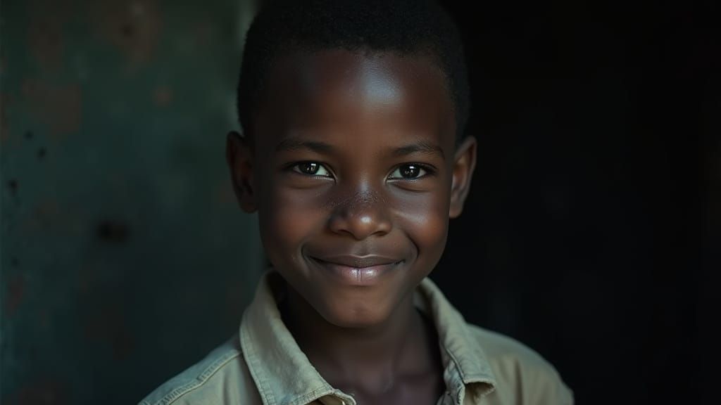 Unsettling Portrait of Boy with Robotic Smile
