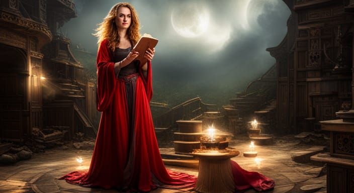 Red Wizard Casting Spell in Fantasy Style