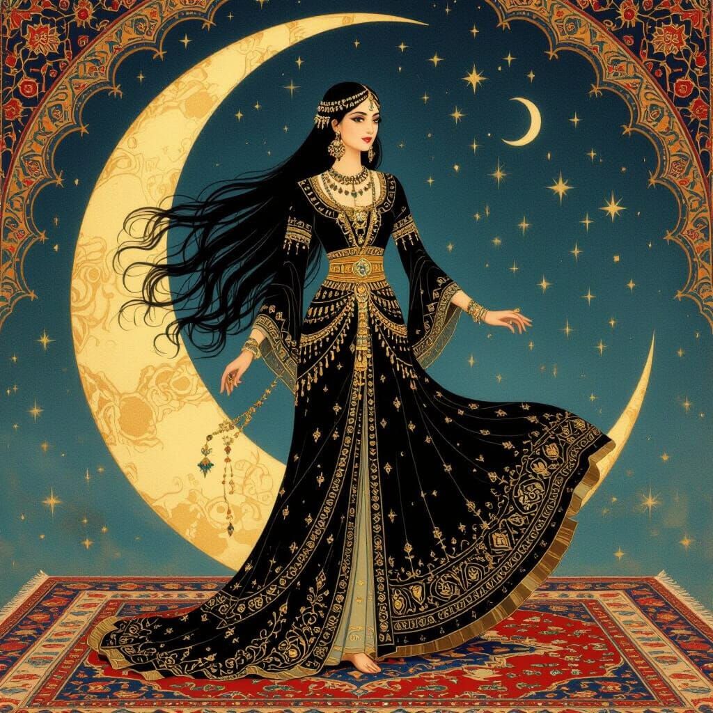 Achaemenid Princess on Crescent Moon with Carpet