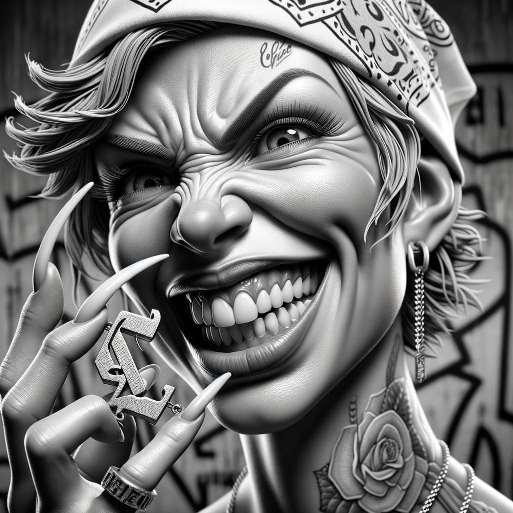 Dynamic Black and White Portrait of Woman with Graffiti Wall