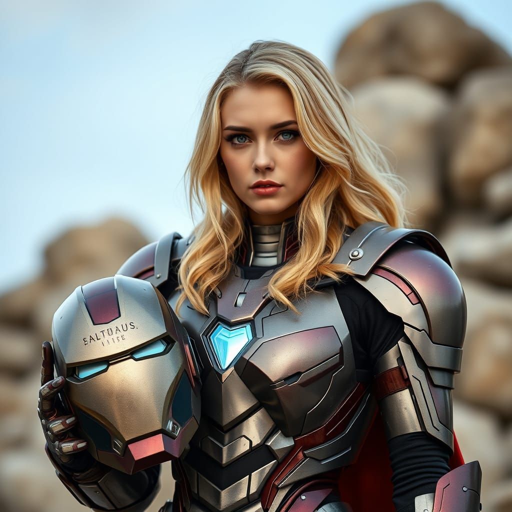 Blonde Superheroine Wears Iron Man Armor
