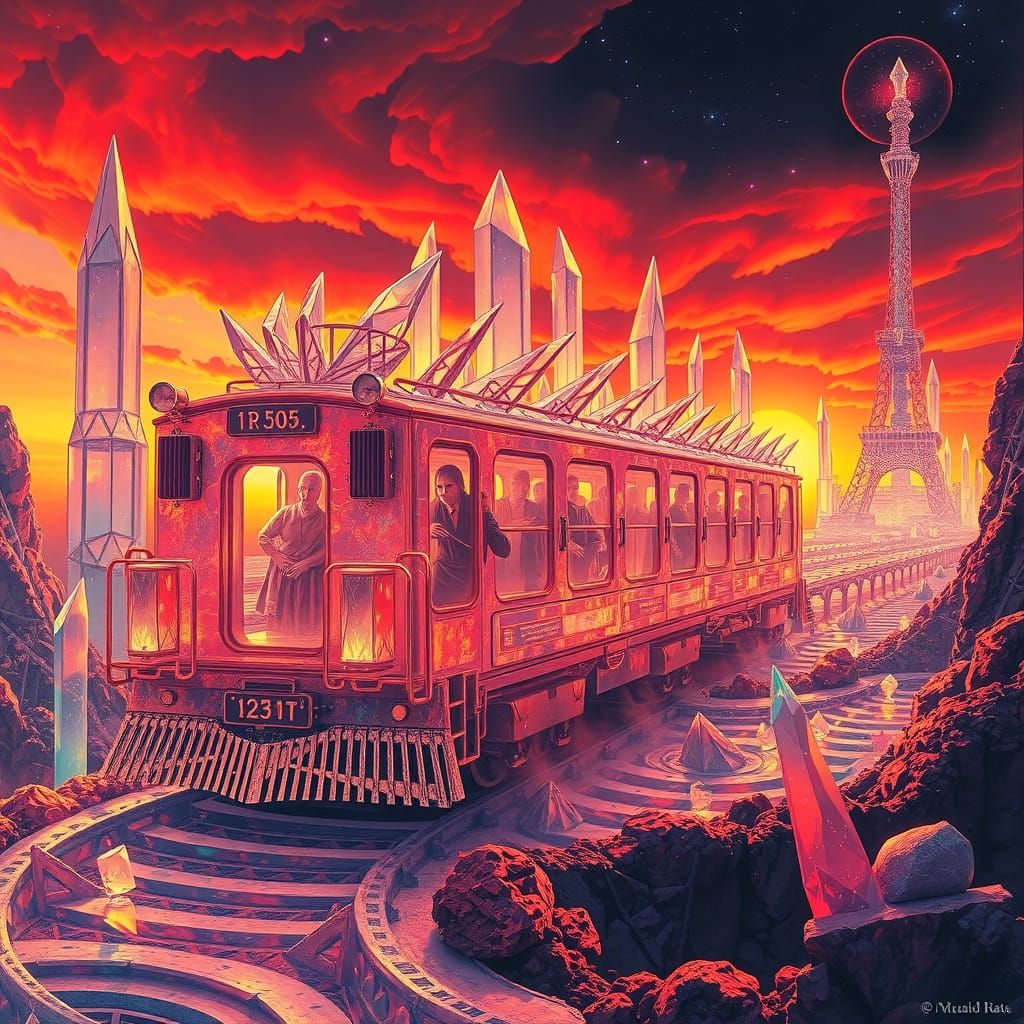 Ethereal Train of Lost Souls in Vibrant Crystal Fractals