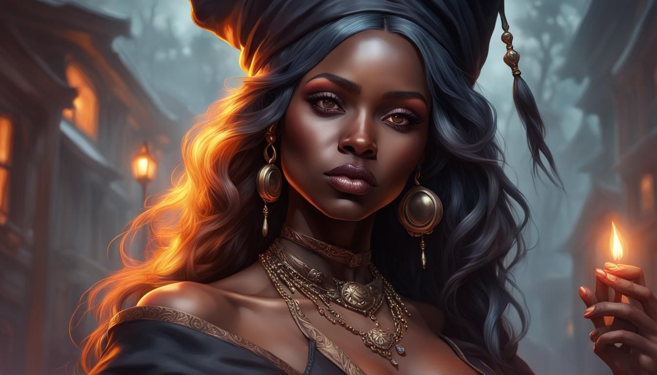 Beautiful Halloween Witch Portrait in Art Nouveau Style