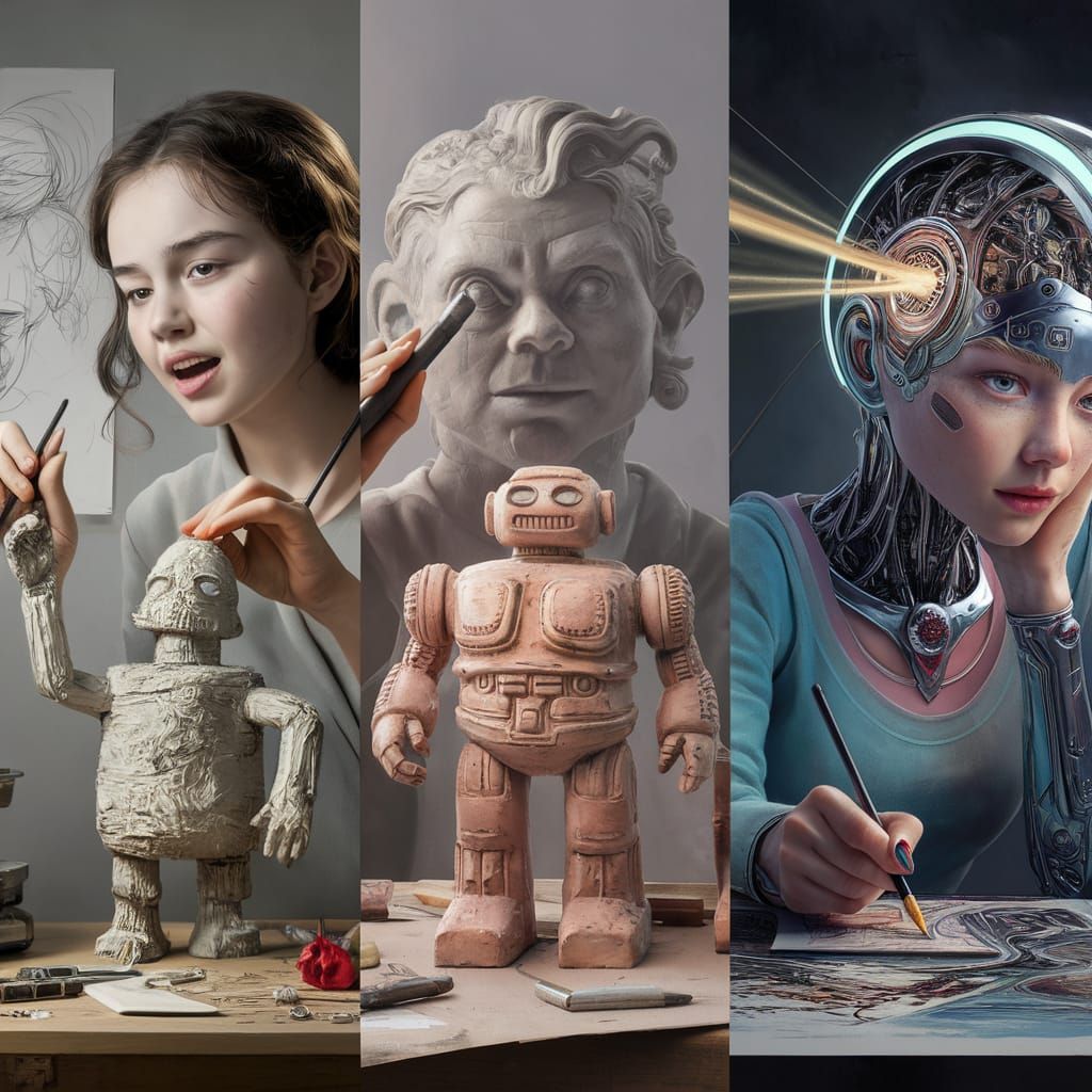 Artist Creating Robots with Impasto and Retrofuturism