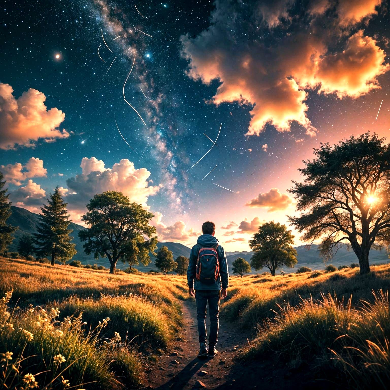 Cosmic Wanderer Under Starry Skies