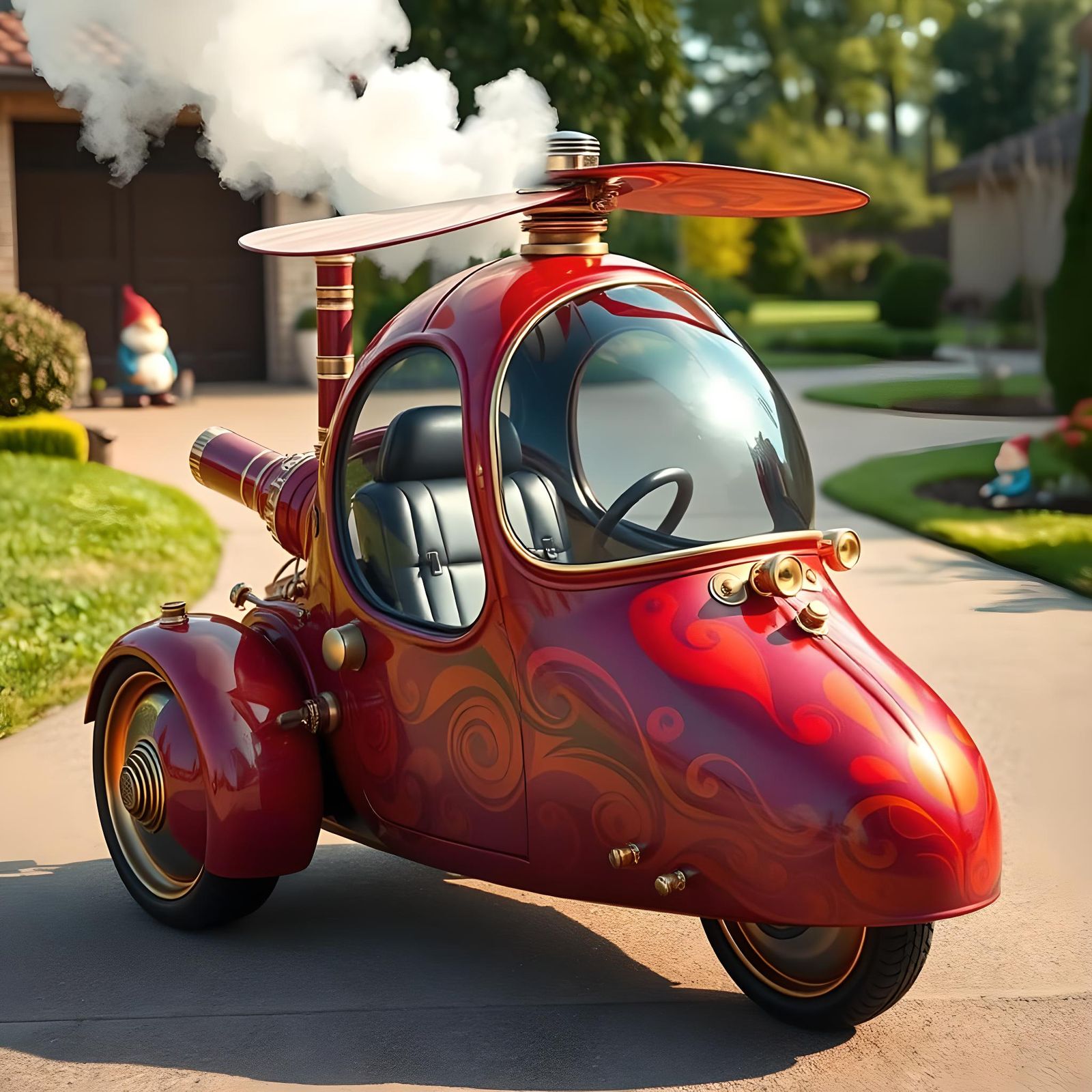 Whimsical Vehicle with Propeller in Photorealistic Style