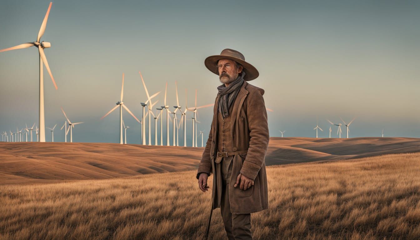 Ethereal Landscape of a Wind Farmer in Hyper-Realistic Detai...