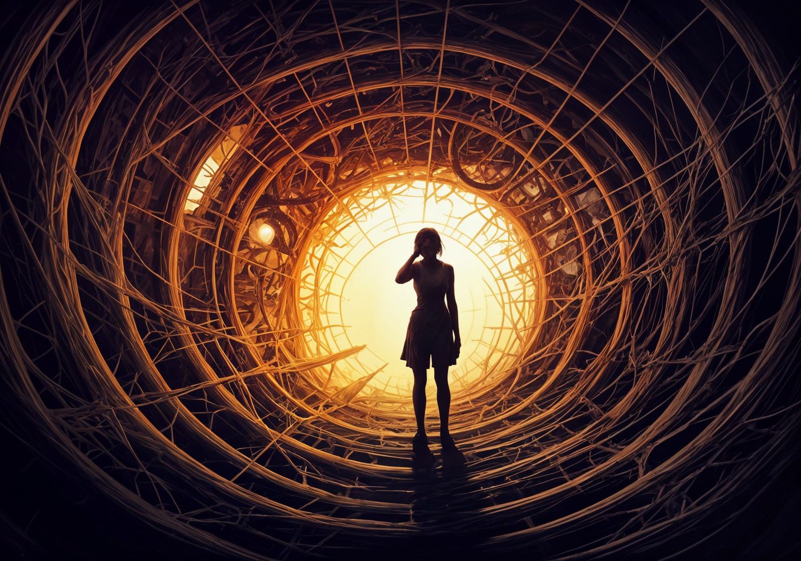 Dark Fantasy Charcoal Drawing: Overwhelmed by Thoughts