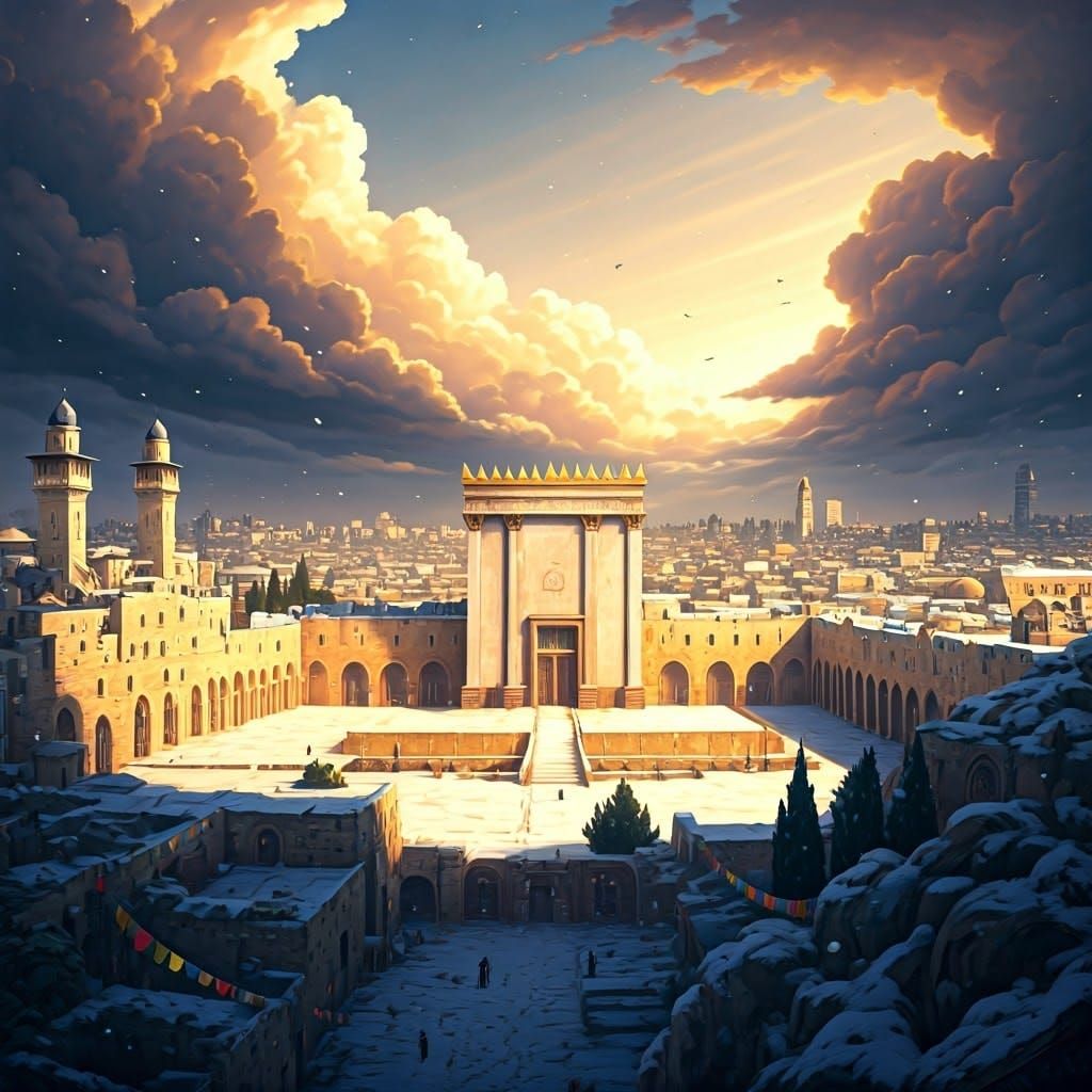 Snowy Jerusalem Temple: Anime-Inspired Concept Art