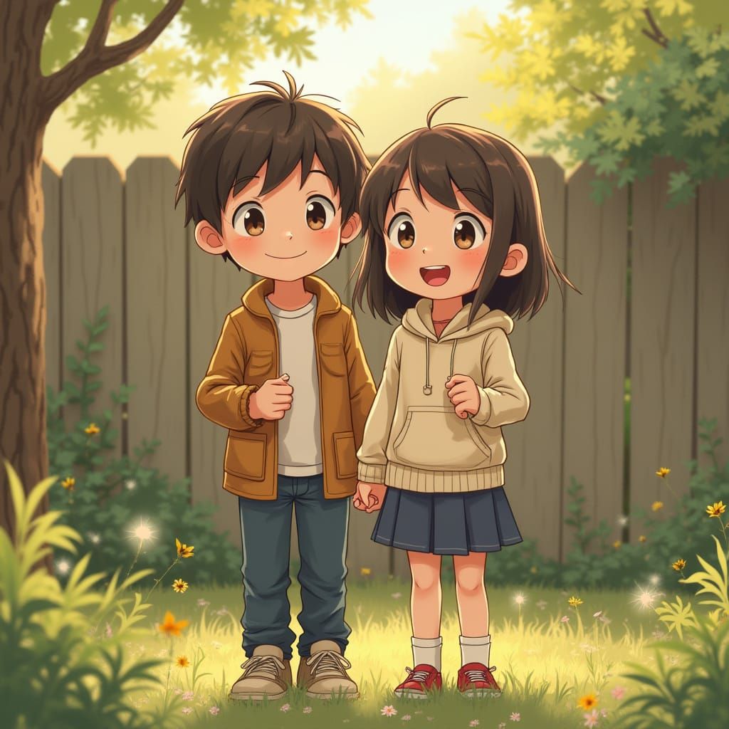 Brother and Sister Portrait in Anime Style