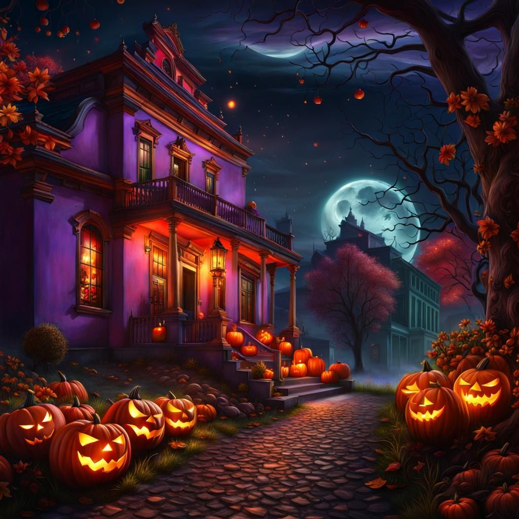 Creepy Halloween Night in a Surreal Style