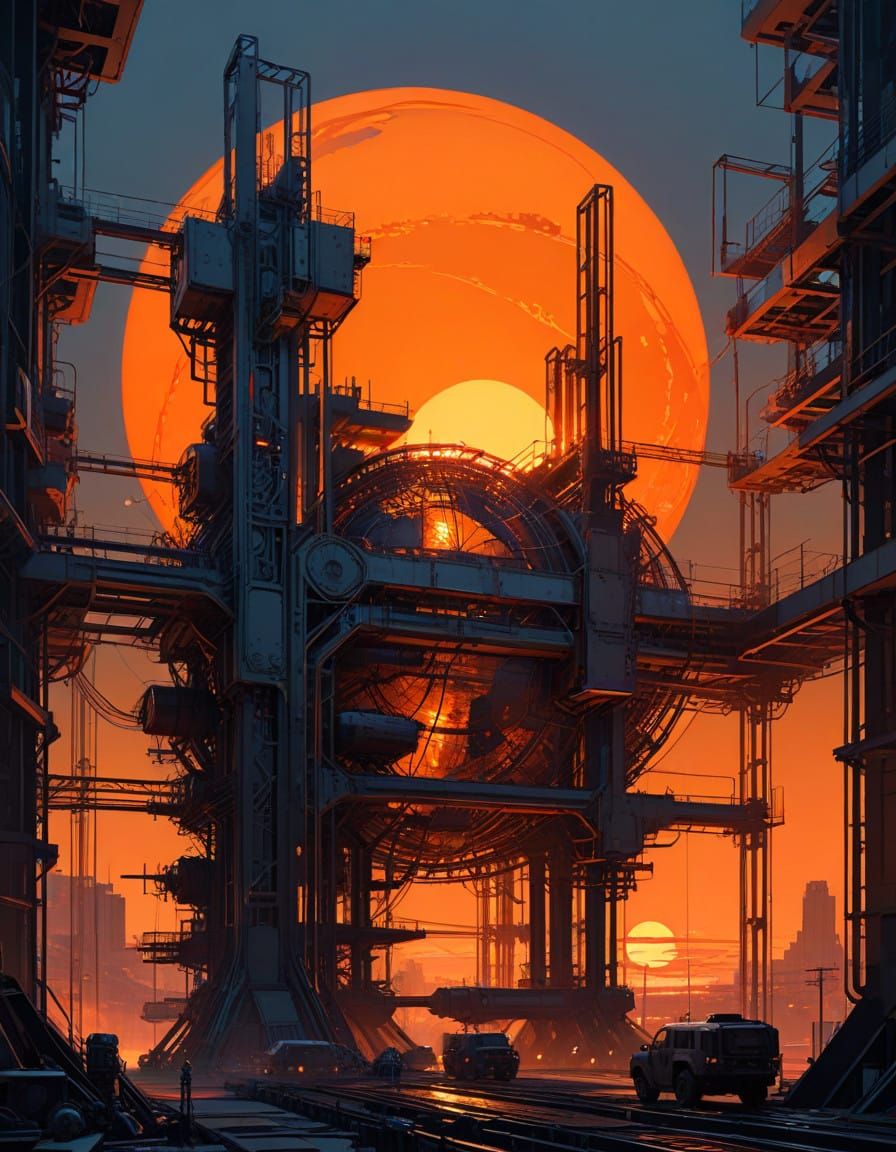Radiant Orange Sun in Industrial Cage