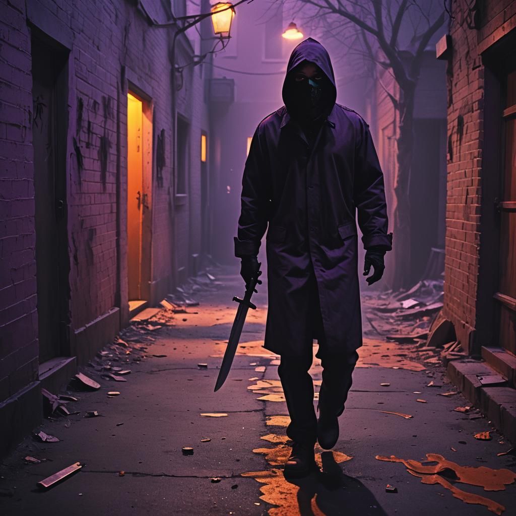 Masked Killer in Shadows: Macabre Cinematic Horror
