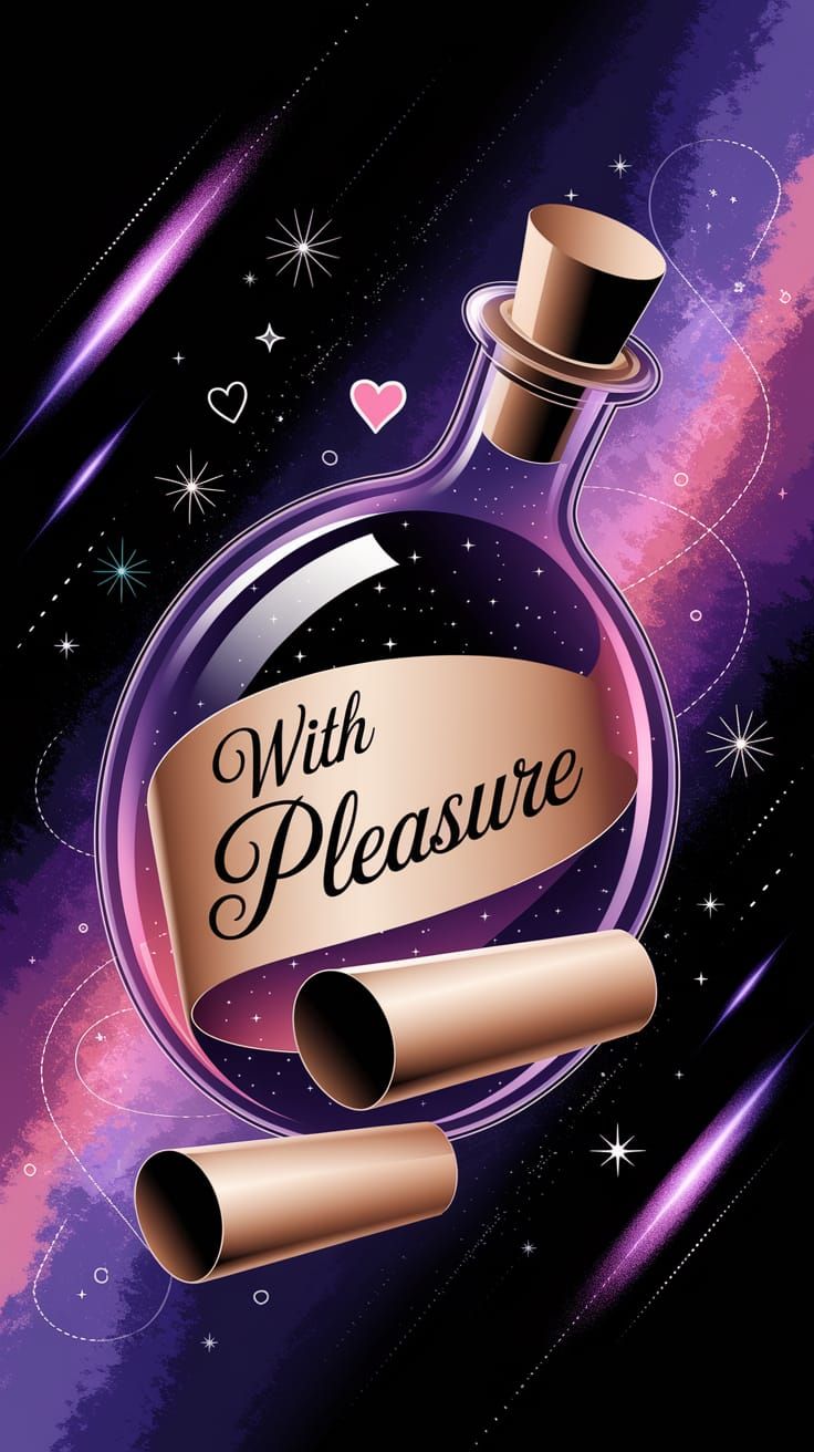 Glowing Glass Bottle Unfurls Celestial Scroll in Starry Cosm...